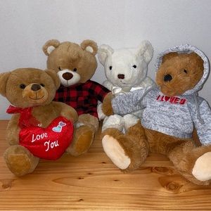 TEDDY BEAR STUFFED ANIMAL I Love You Toy Lot Of 4ea